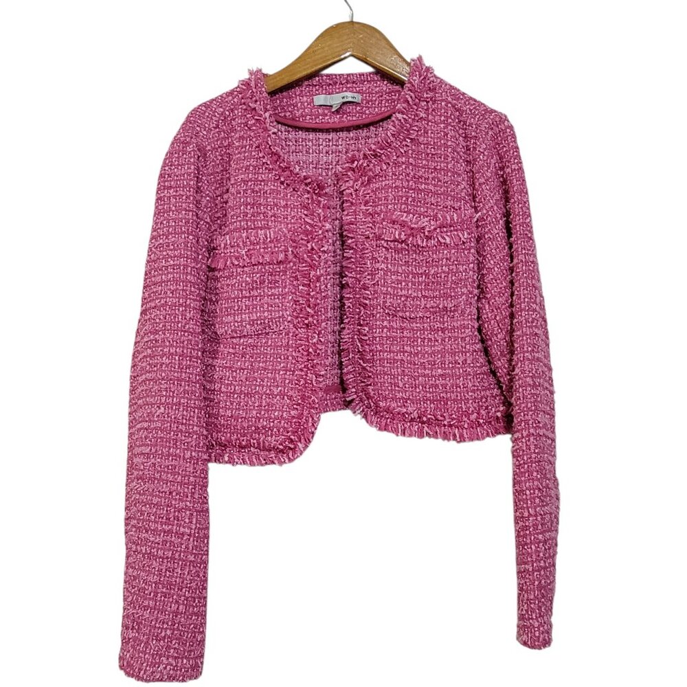 WDNY Cropped Tweed Blazer Womens Large Pink Barbie Core Legally Blonde Academia